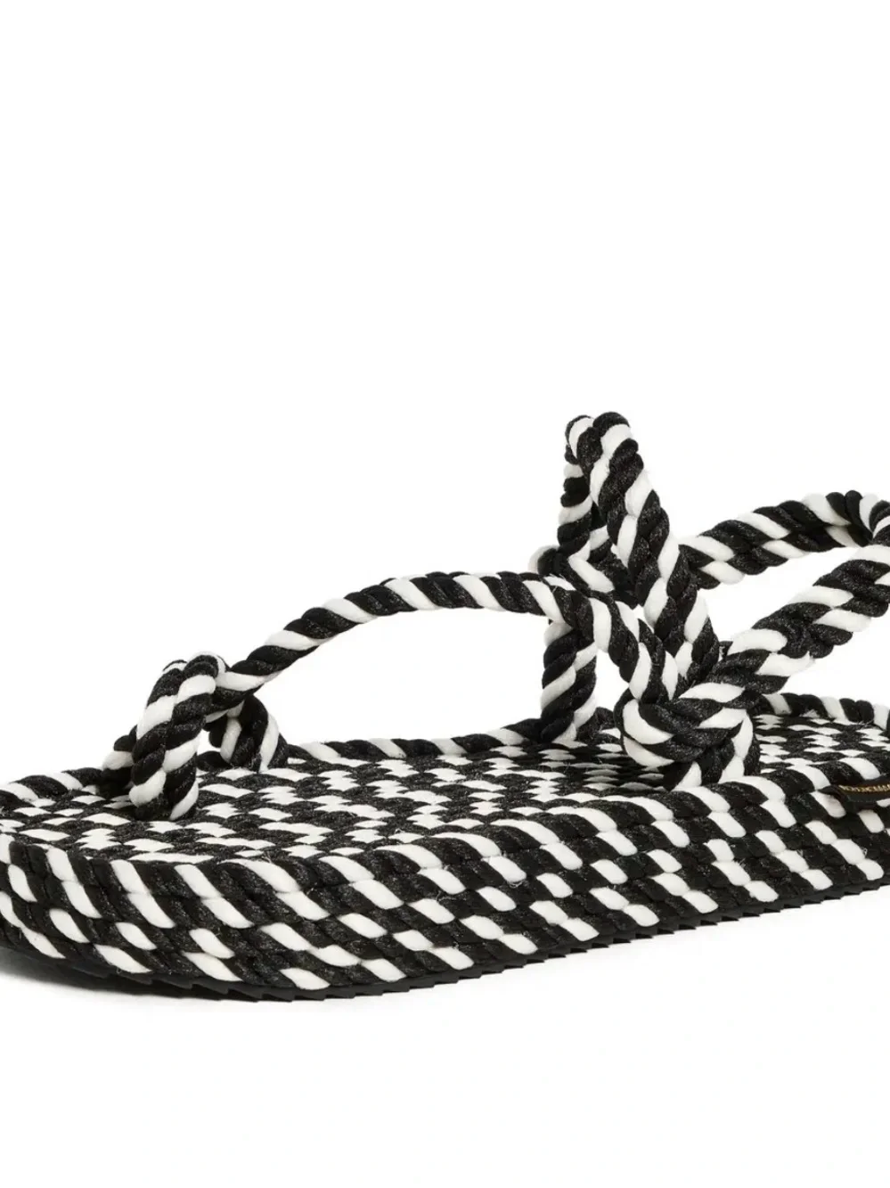 Braided Rope Cross-Strap Sandals for Women in Black & White